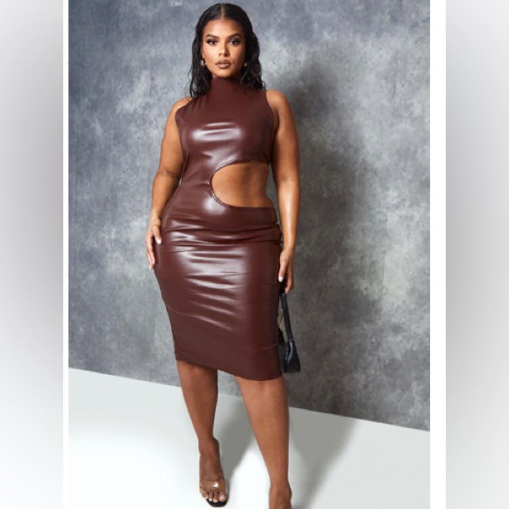 High Neck Cut Out MIDI Dress